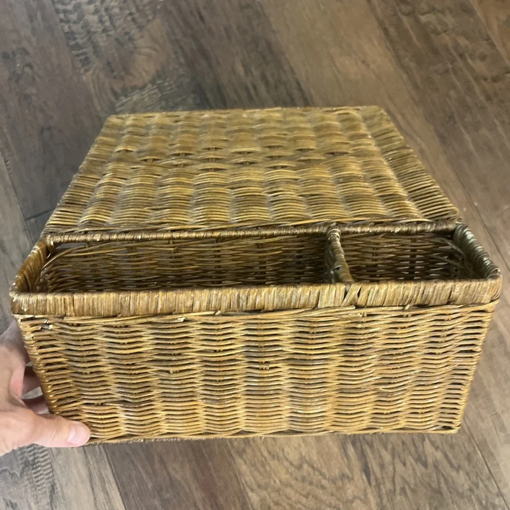 Vintage Rattan Bed Couch Tray Organizer Desk Table Rustic Wicker Storage Remote
